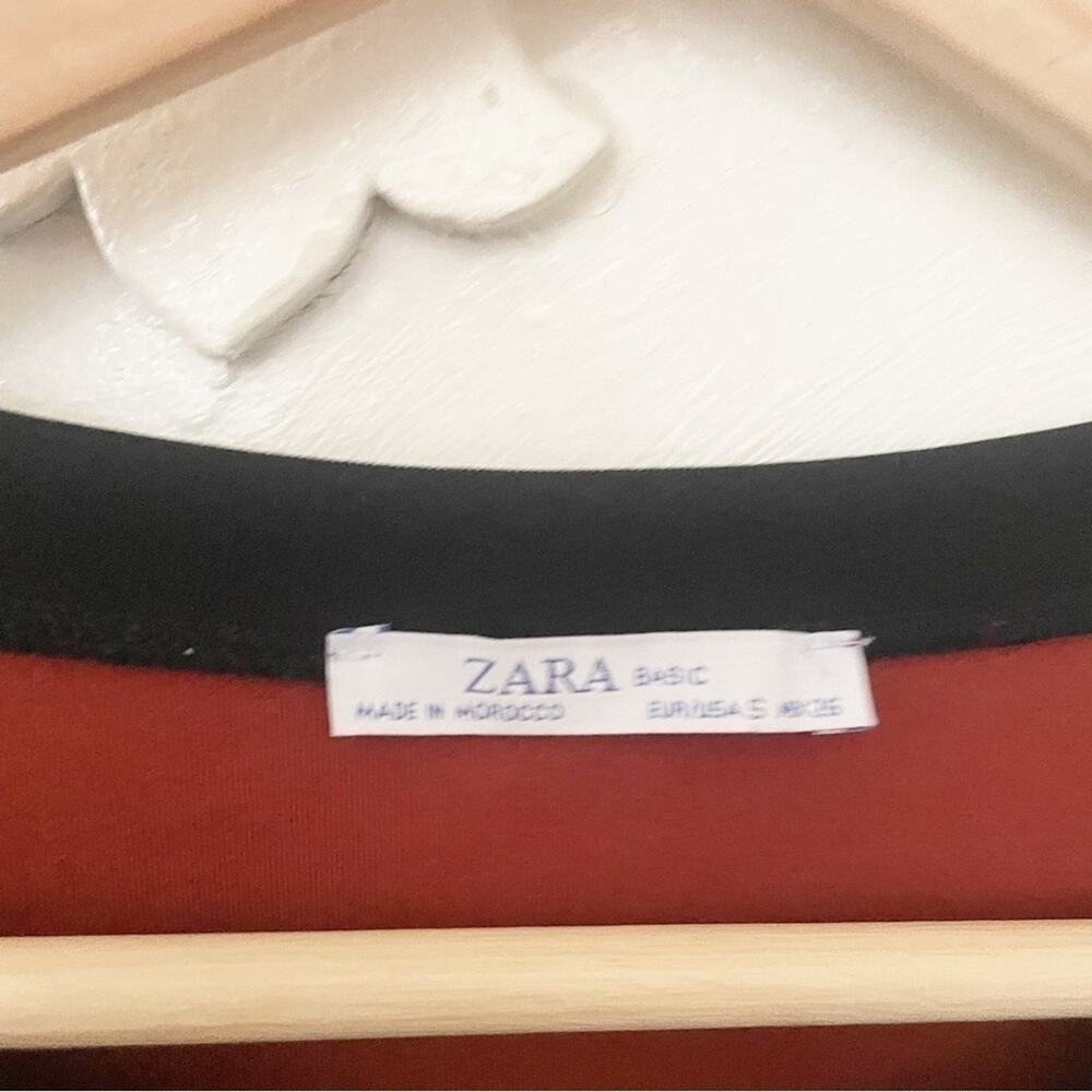 Zara Basic Black Red Color Block Long Sleeve Crew… - image 3